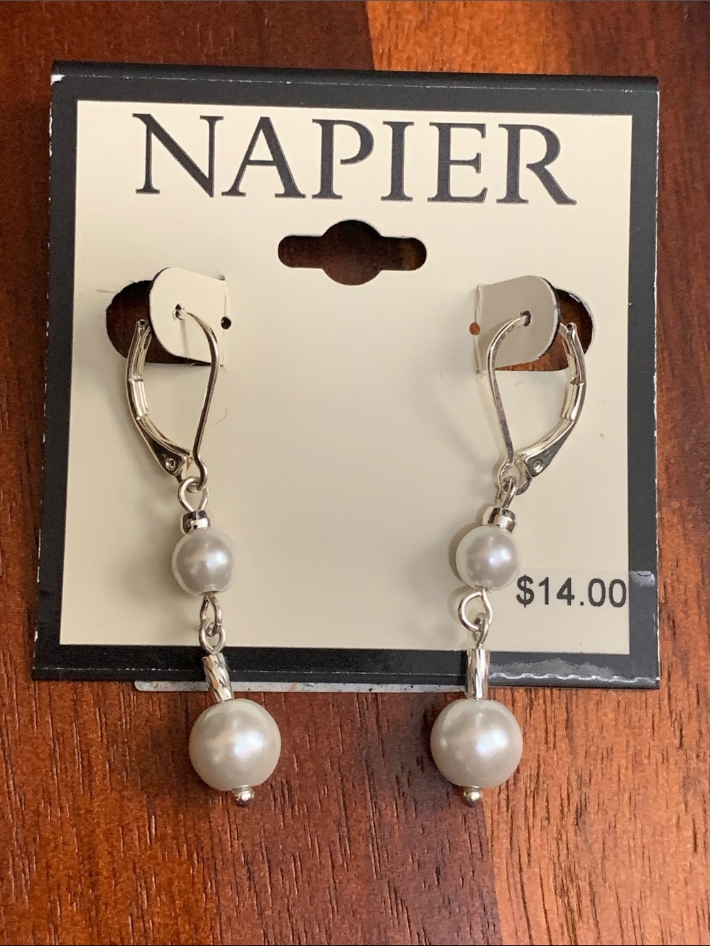 NWT Napier silver tone faux pearl earrings